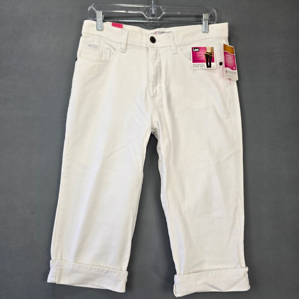 Lee White Capri Jeans NEW $40 Stretch Classic Fit Denim Cuffed Women Size 16 Zip
